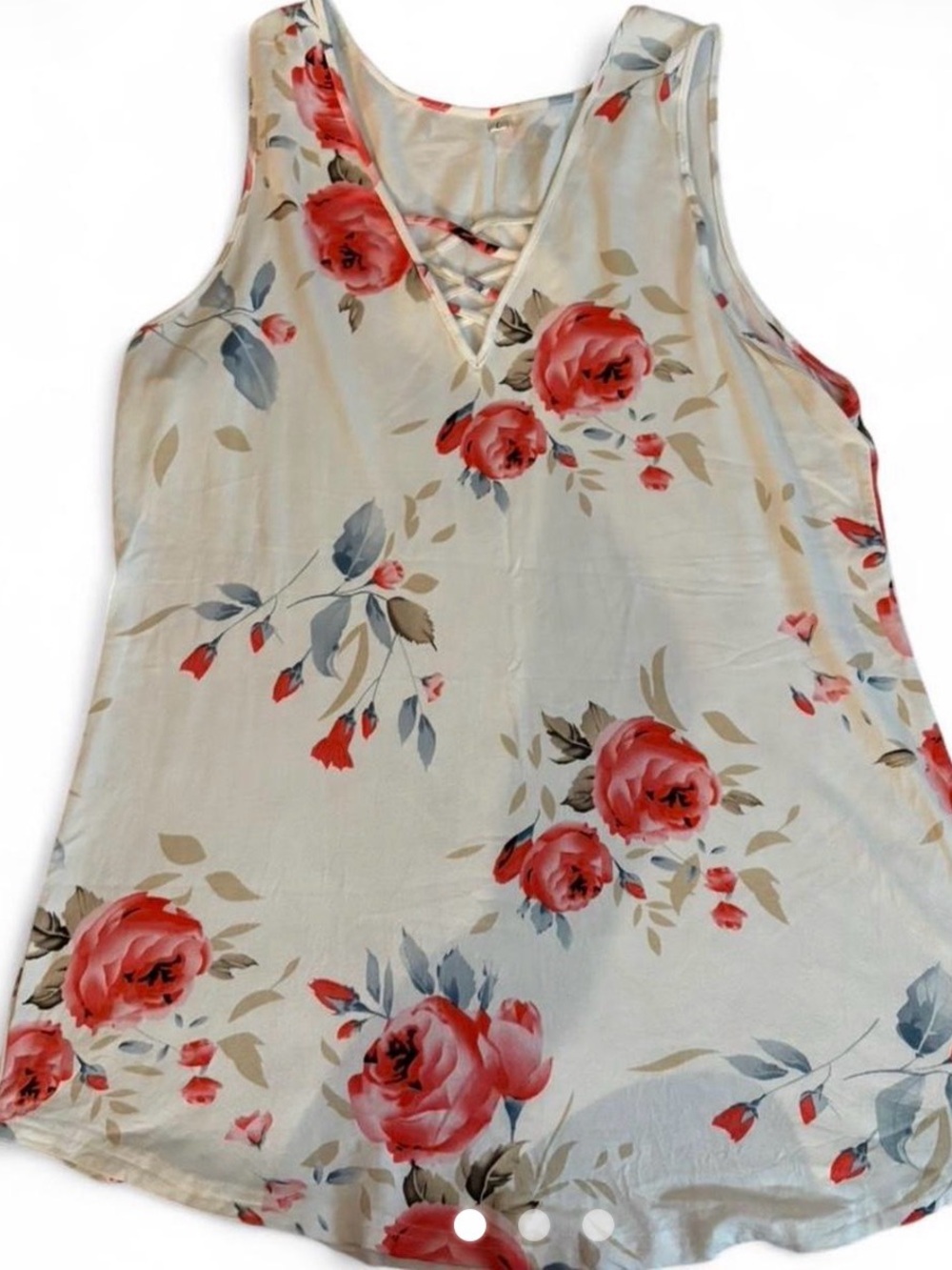 Source Unknown Cream Tank Top with Coral Rose Print